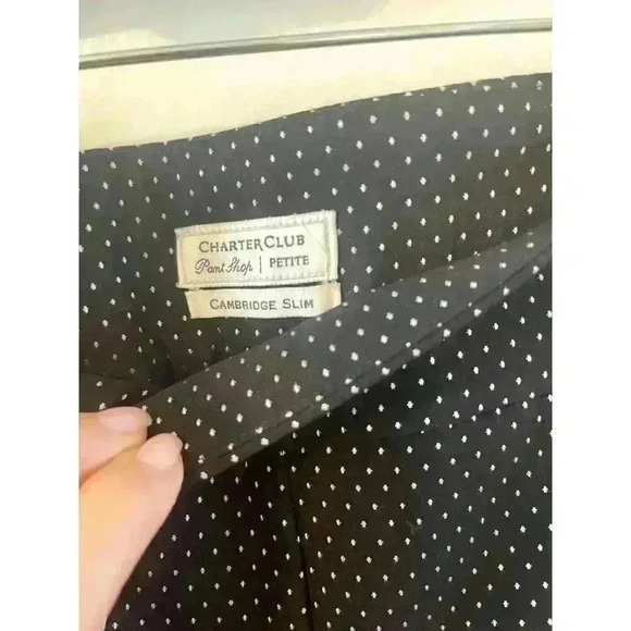 Charter Club Pants Women Size 14P Black Dots Cambridge Slim Stretch Pull On NWOT - Picture 2 of 5